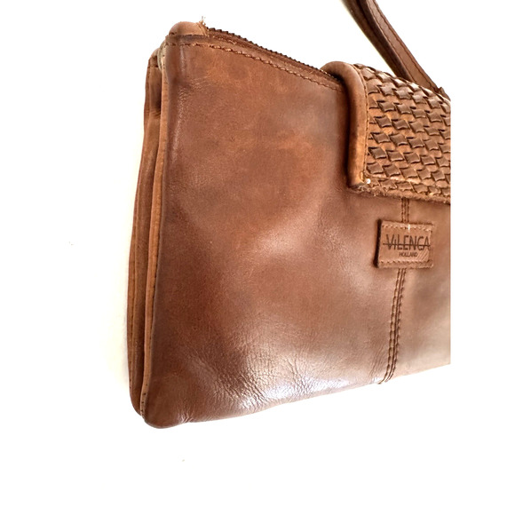 Vilenca Holland Crossbody Clutch Bag Wristlet Brown Leather Zip Pockets Compact - Picture 6 of 15